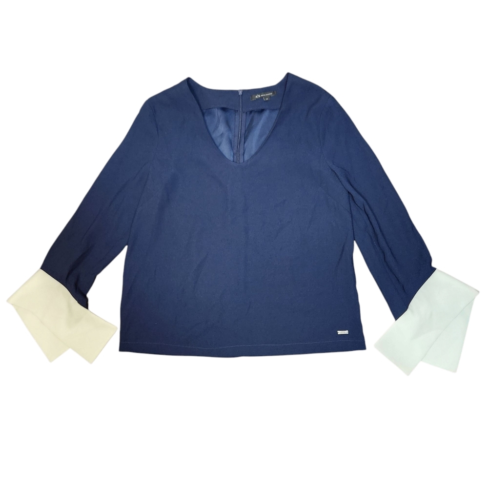 Armani Exchange Top Size M Navy Blue White‎ Designer Luxury Preppy Modernist